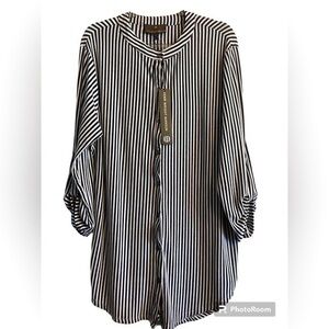 NWT Fenn Wrighr Manson Striped Soft Button Up Split Hem Top Size 1X